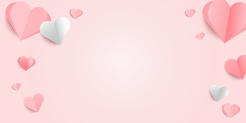 Folded paper elements in heart shape flying for Valentine's day. Symbols of love for Happy holiday greeting card design concept.