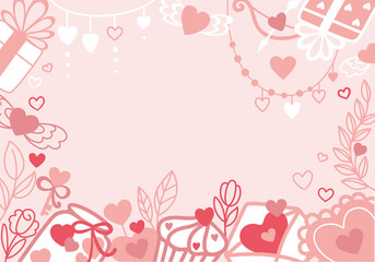 Background for sales on Valentine's Day. Festive themed hearts flowers gifts for valentine's day