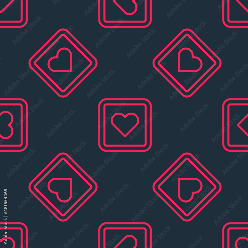 Poster red line like heart icon isolated seamless pattern on black background. counter notification icon. f