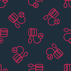 Red line Blood pressure icon isolated seamless pattern on black background. Vector