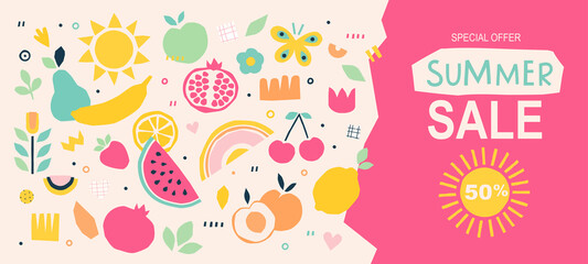 Fototapeta premium Summer sale banner in trendy style