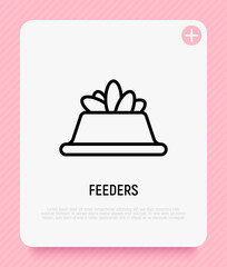 Dry pet food in bowl. Thin line icon. Symbol of feeder. Modern vector illustration.