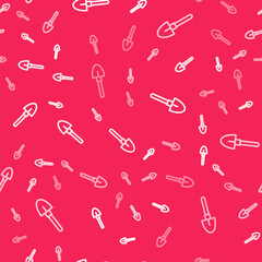 White line Shovel icon isolated seamless pattern on red background. Gardening tool. Tool for horticulture, agriculture, farming. Vector