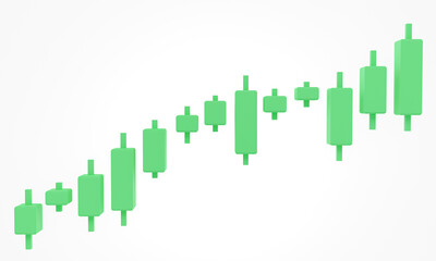 3D Bullish Candlestick graph chart of stock, Minimal concept trading cryptocurrency, Market investment trading, exchange, rendering, candle, stick, trade, simple, isometric, financial, index, forex.