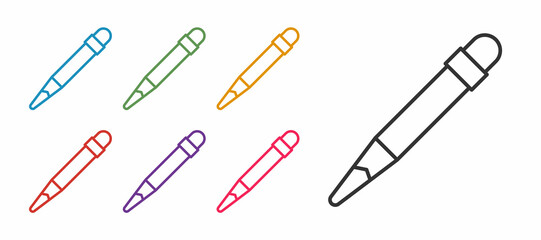 Set line Pencil with eraser icon isolated on white background. Drawing and educational tools. School office symbol. Set icons colorful. Vector