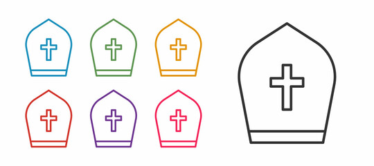 Set line Pope hat icon isolated on white background. Christian hat sign. Set icons colorful. Vector