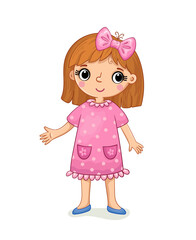 Cute girl. Good for greeting cards, invitations, decoration, Print for Baby Shower etc. Hand drawn vector illustration with girl cute print