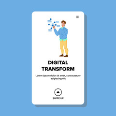 Digital transform technology business. change network. web future evolution character web flat cartoon illustration