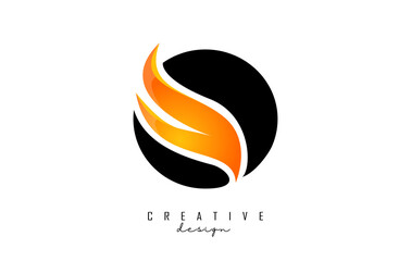 Vector illustration of abstract letter O with fire flames and Orange Swoosh design. Letter O logo with creative cut and shape.