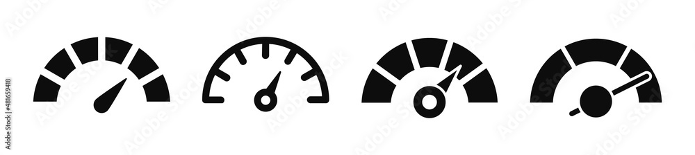 Poster speedometer icon set. speedometer indicators with arrows. dashboard, gauge, counter and tachometer. 