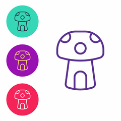 Set line Fantasy mushroom house icon isolated on white background. Fairytale house. Set icons colorful. Vector