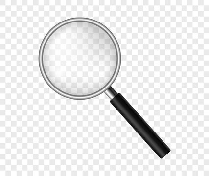 Magnifying glass. Realistic magnifier on transparent background. Search magnifier with magnifying glass. Vector illustration.