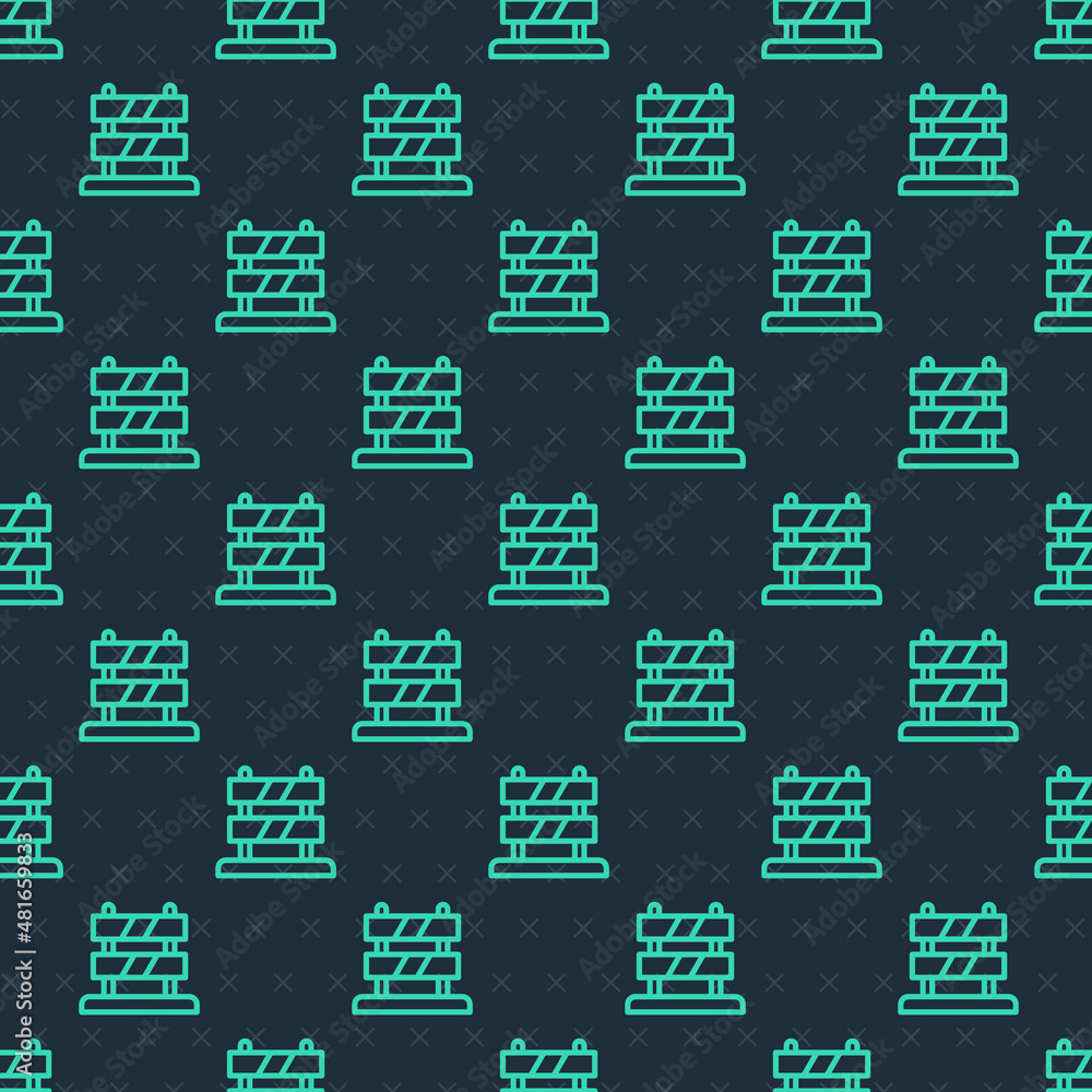 Poster green line end of railway tracks icon isolated seamless pattern on blue background. stop sign. railr
