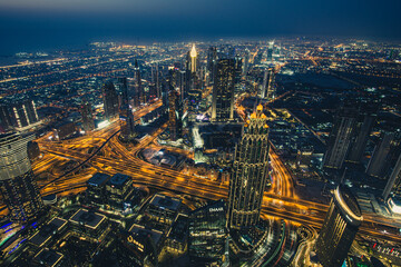 Obraz premium Dubai Skyline at night from Burj Khalifa