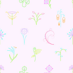 Abstract Doodle Seamless Pattern Plants Branch Botanic Leaf Leaves Herb Nature Background Decoration Vector Design Style For Prints Textiles, Clothing, Gift Wrap, Wallpaper, Pastel