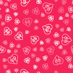 White line Gift box icon isolated seamless pattern on red background. Merry Christmas and Happy New Year. Vector