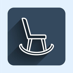 White line Armchair icon isolated with long shadow background. Blue square button. Vector