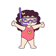 Isolated girl snorke children beach vector illustration