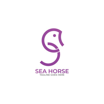Seahorse and wave logo vector. Underwater design.