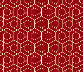 The geometric pattern with lines. Seamless vector background. Gold and red texture. Graphic modern pattern. Simple lattice graphic design