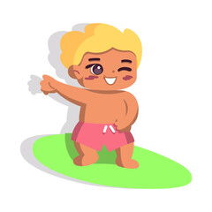 Isolated boy surfing children beach vector illustration