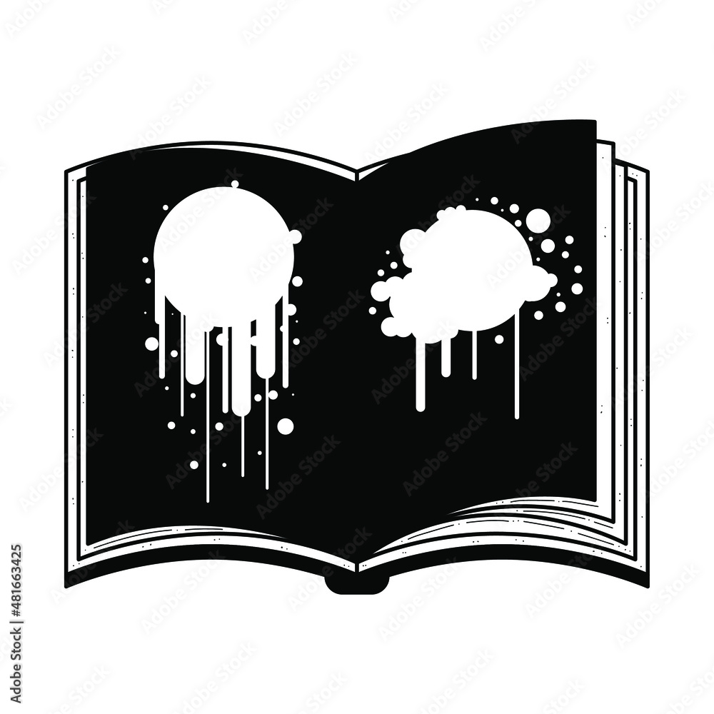 Aufkleber abstract black simple line open book with blots doodle outline element vector design style sketch is