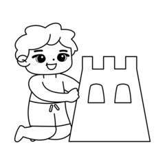 Isolated boy castle draw children beach vector illustration