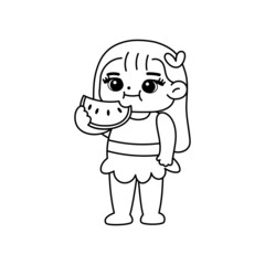 Isolated girl watermelon draw children beach vector illustration