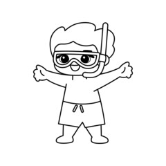 Isolated boy snorke draw children beach vector illustration
