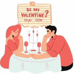 Couple in love celebrating Valentine's Day having a fancy dinner isolated on white background.