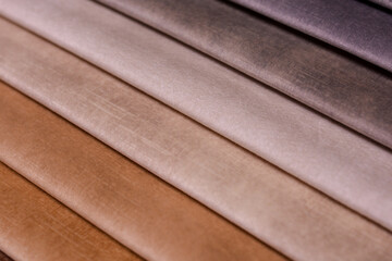 Samples of furniture fabrics.Multicolor fabric texture background.Velours.