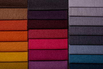 Samples of furniture fabrics.Multicolor fabric texture background.