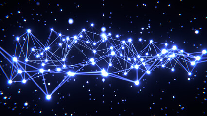 Fototapeta premium Realistic 3D illustration of the blue plexus pattern with light particles rendered as background