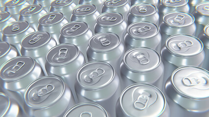 Realistic 3D illustration of the aluminum drink cans rendered as background