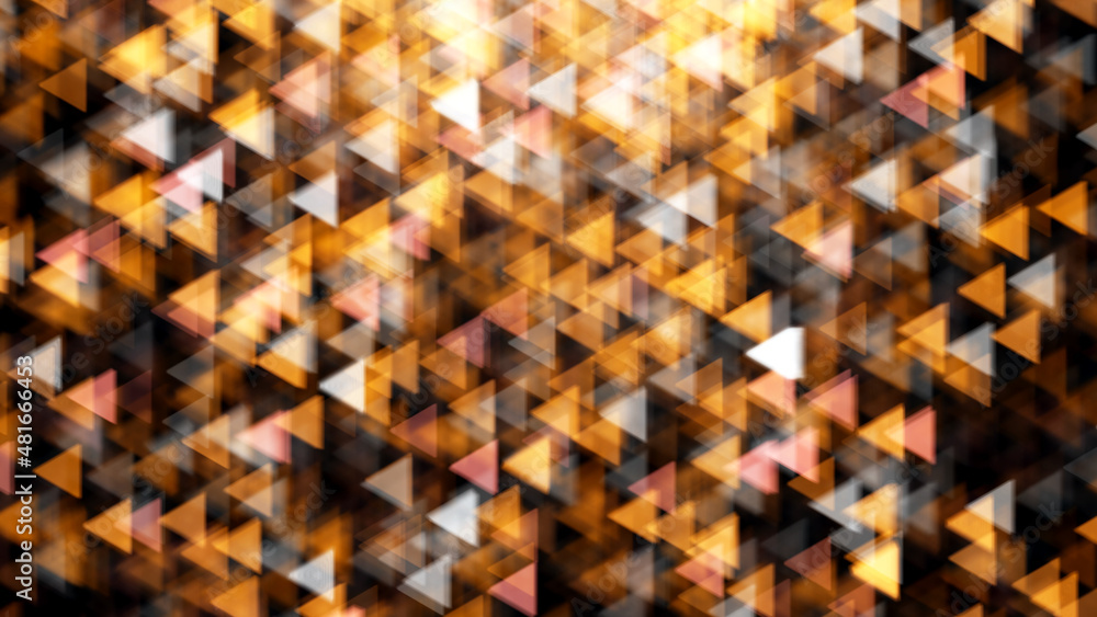 Poster realistic 3d illustration of the shining colorful yellow triangular light particles bokeh rendered a