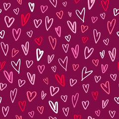 Valentine's hand-drawn hearts burgundy pattern