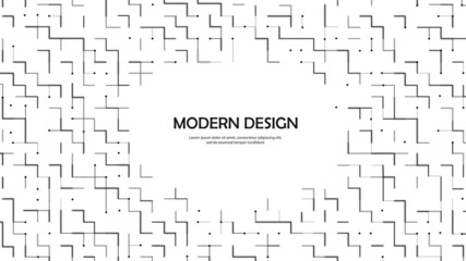 Halftone abstract background. Grid pattern, geometric shapes, circles, lines, dots. Plexus of stripes. Maze design. Banner for technology, medicine, social networks, business. Vector