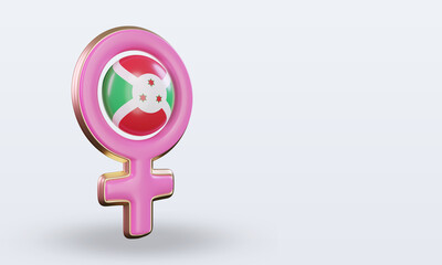 3d women day symbol Burundi flag rendering left view