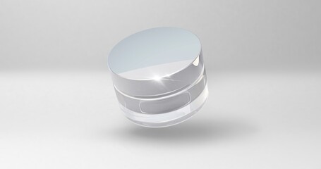 Cosmetic package.3d rendering background for beauty advertisements. Mock up of Glass Cream jar with metallic cap. White 3d on white background .Advertising cream for the face. Blank beauty make-up
