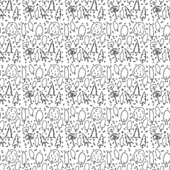 black and white seamless pattern with trees. doodle illustration with trees
