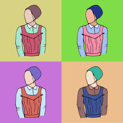 Image of a woman in an apron and a turban. Vector illustration.