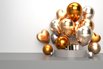 birthday stage balloon decoration 3d luxury gold style