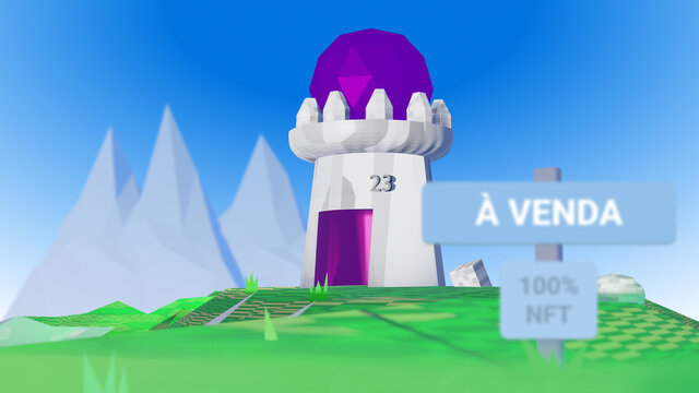 Investir WEB3 metaverso com vista panor&acirc;mica. N&atilde;o hesite em visitar este token t&iacute;pico castelo NFT do metaverse. Tokeniza&ccedil;&atilde;o nft do meta verse. Texto em portugu&ecirc;s, portugues, nft web3 P2E