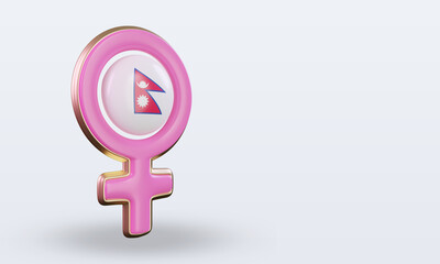 3d women day symbol Nepal flag rendering left view