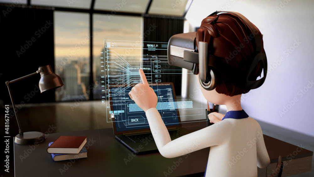Aufkleber the man working about data information analysis hologram hud. with virtual reality technology glasse