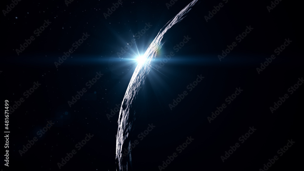 Aufkleber light glow shine at border moon in galaxy and star background with 3d rendering.