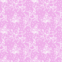 Fototapeta premium Vector seamless pattern with sakura on pink background. Spring, botanical, floral, festive hand painted print.Design for wrapping paper, textiles, fabric, wallpaper, packaging.