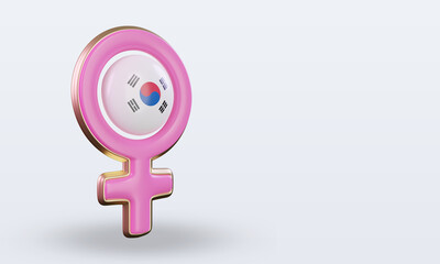 3d women day symbol South Korea flag rendering left view