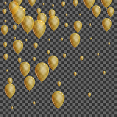 Golden Balloon Background Transparent Vector. Surprise Birthday Border. Yellow Present Balloon. Confetti Art Template.