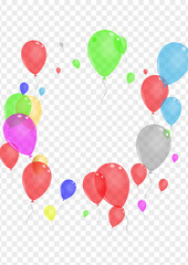 Blue Baloon Background Transparent Vector. Balloon Flying Set. Green Festival. Bright Surprise. Air Holiday Background.